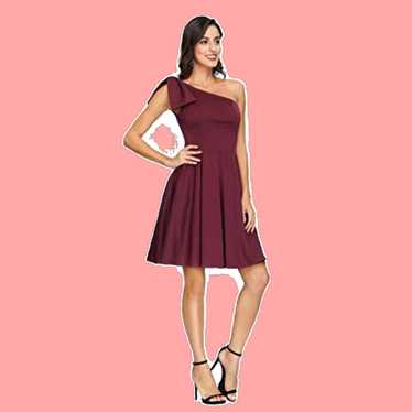 Vintage Elegant Burgundy One Shoulder Semi Formal… - image 1