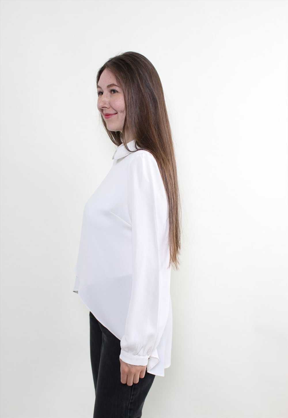 Vintage 90s White Blouse - Retro Minimalist Forma… - image 2