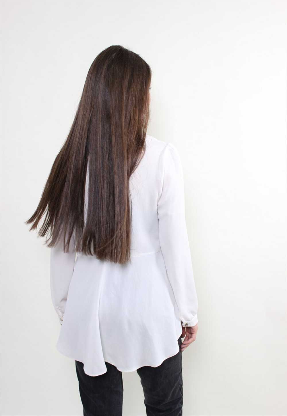 Vintage 90s White Blouse - Retro Minimalist Forma… - image 3