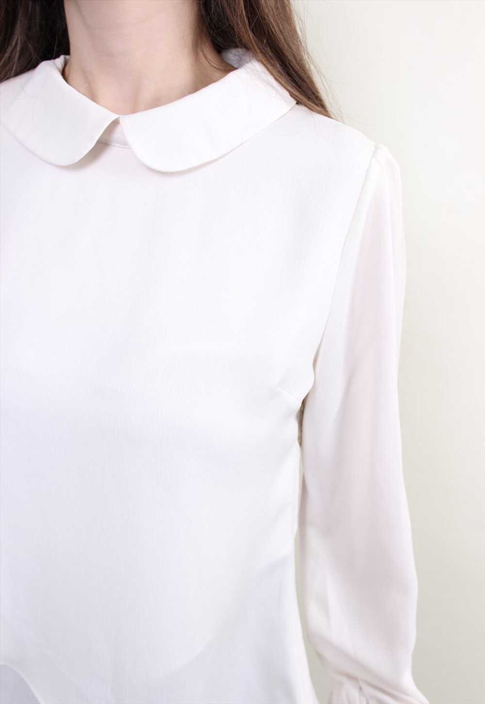 Vintage 90s White Blouse - Retro Minimalist Forma… - image 5