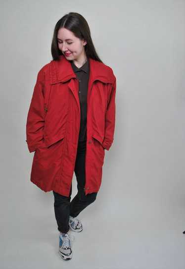 90s minimalist autumn coat in red, vintage plus s… - image 1