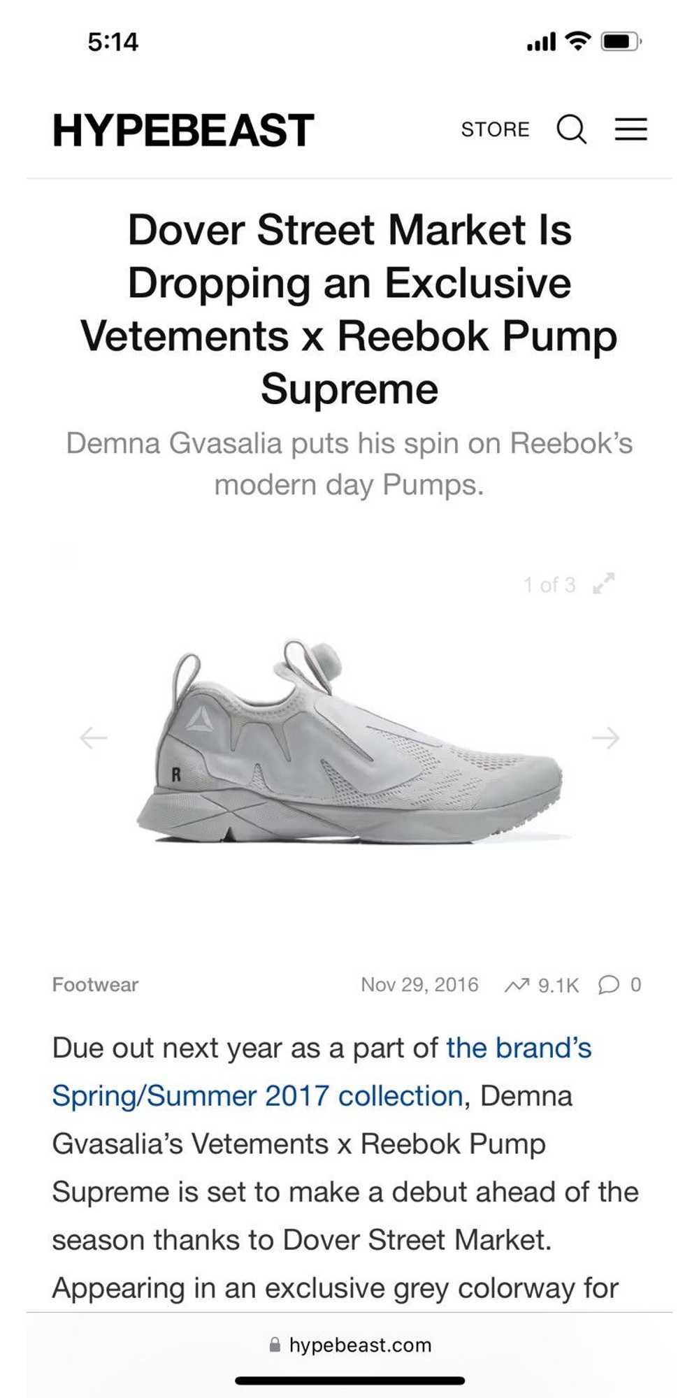 Reebok × Vetements Grey Pump Supreme DSM Exclusive - image 1