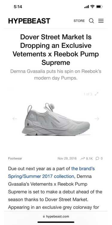 Reebok × Vetements Grey Pump Supreme DSM Exclusive - image 1