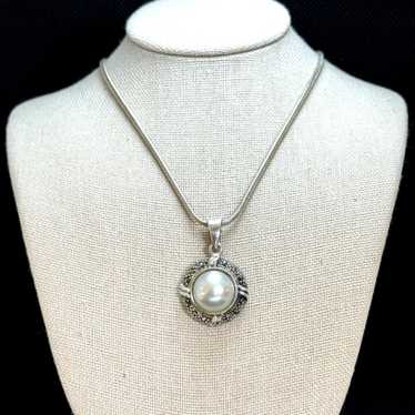 Vintage VTG Sterling Silver Italy Faux Pearl & Mar