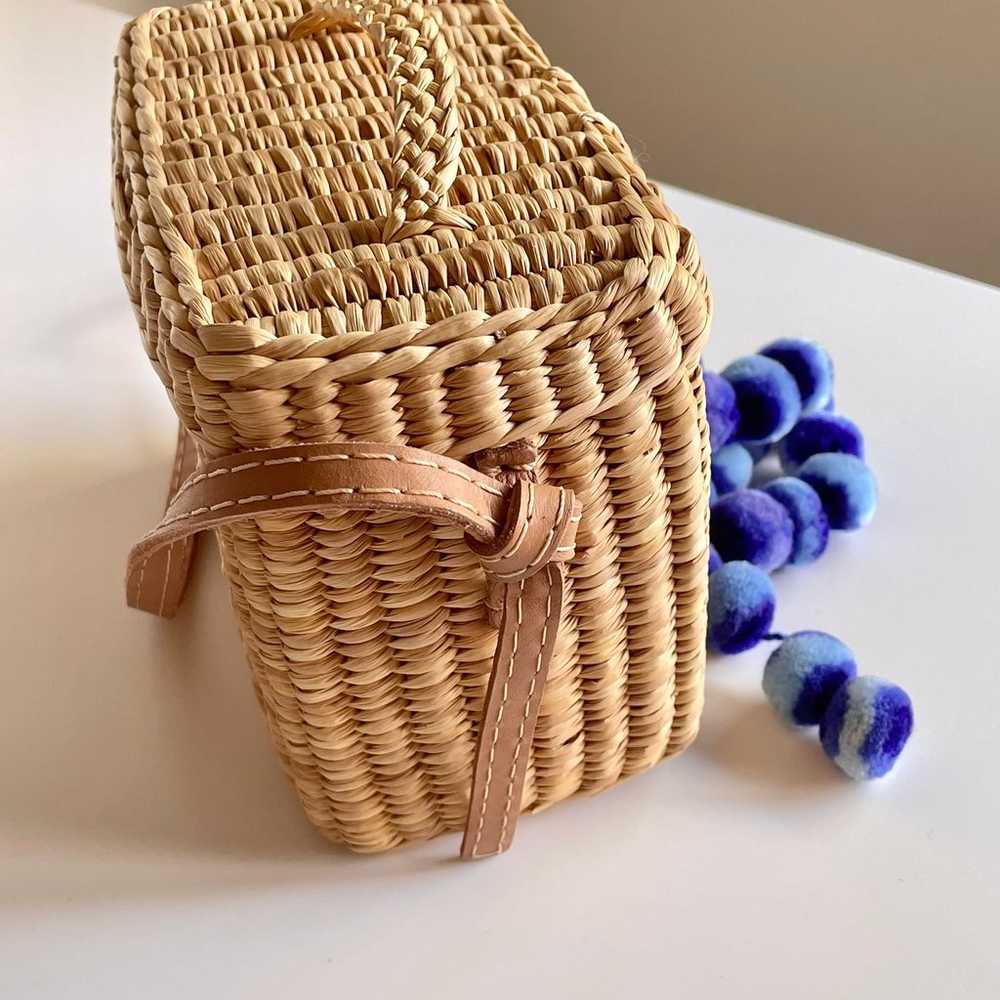 Nannacay Roge Blue Pom Straw Basket Bag - image 11