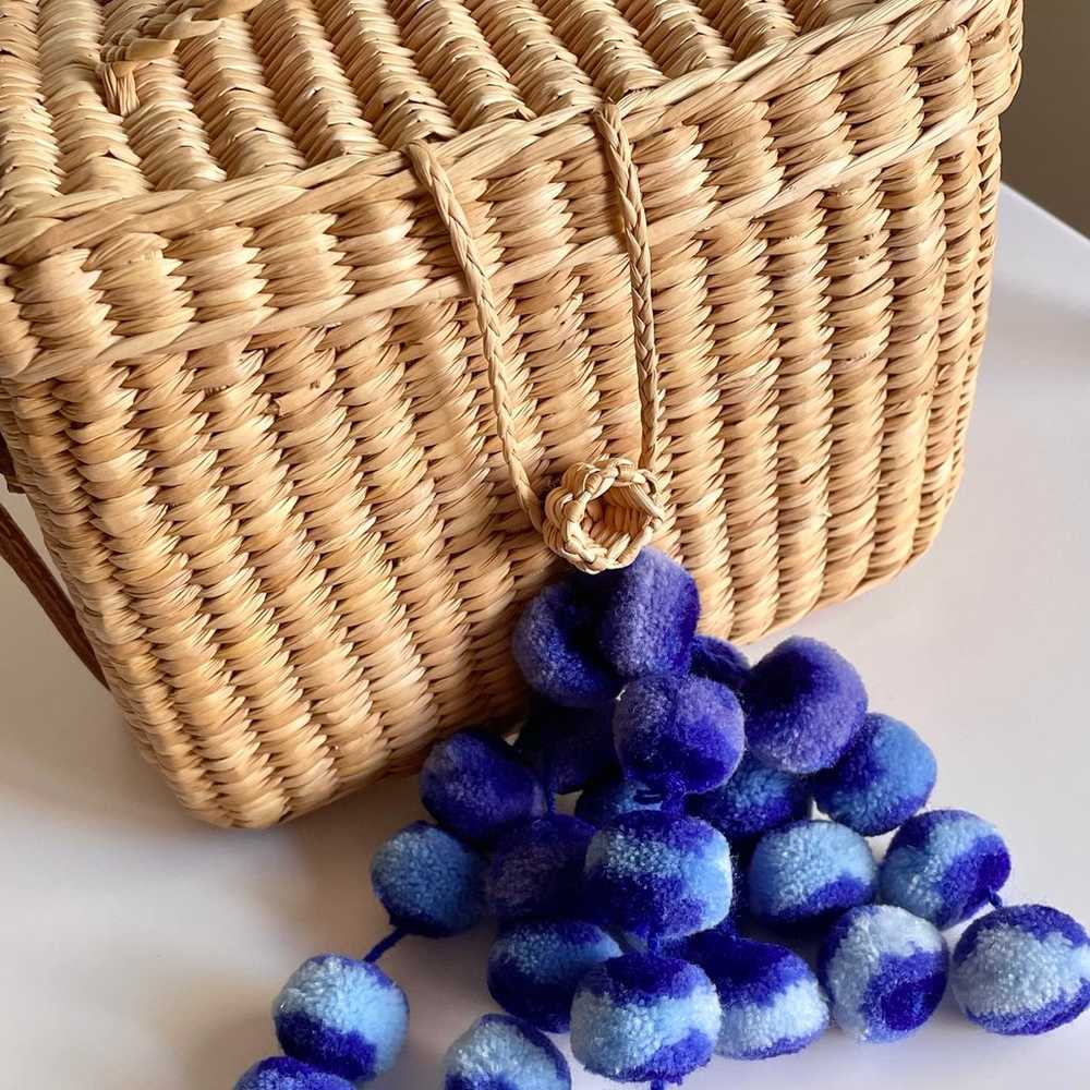 Nannacay Roge Blue Pom Straw Basket Bag - image 12