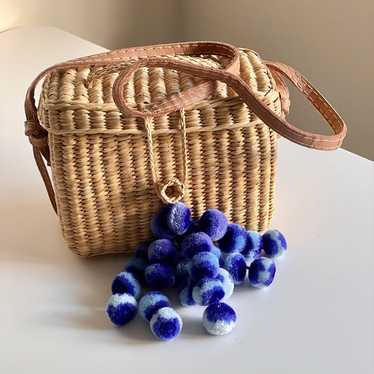 Nannacay Roge Blue Pom Straw Basket Bag - image 1