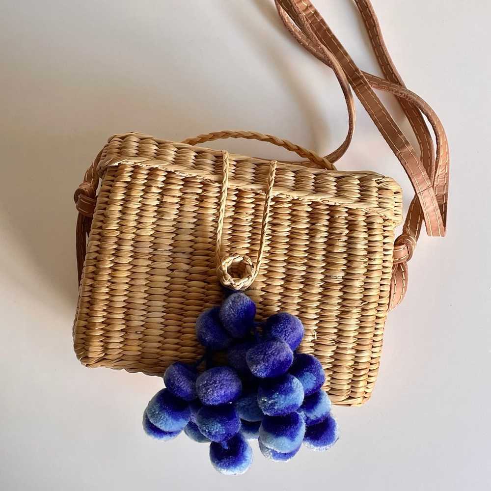 Nannacay Roge Blue Pom Straw Basket Bag - image 2