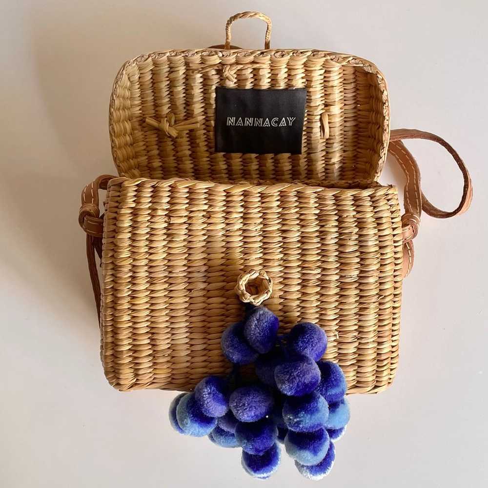 Nannacay Roge Blue Pom Straw Basket Bag - image 3