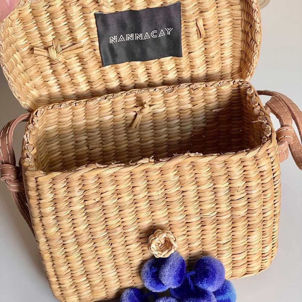 Nannacay Roge Blue Pom Straw Basket Bag - image 4