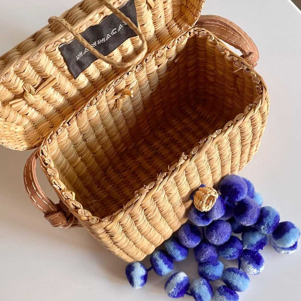 Nannacay Roge Blue Pom Straw Basket Bag - image 5