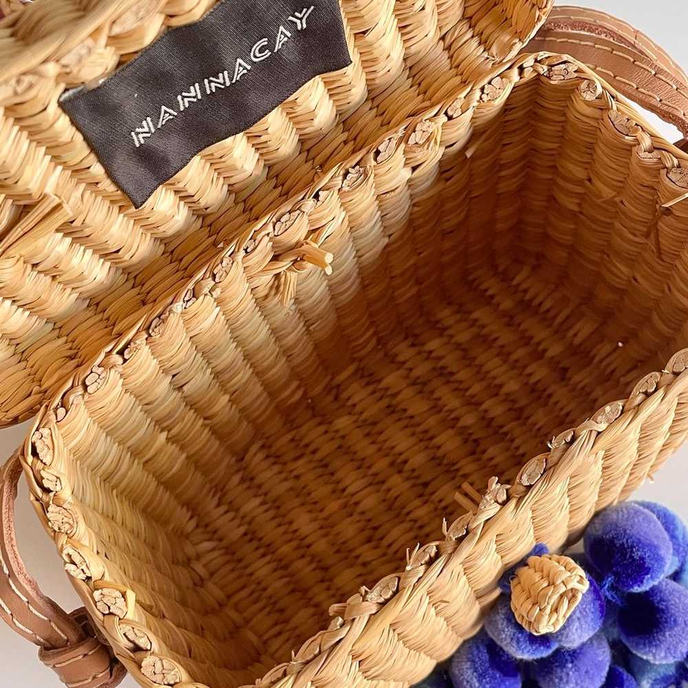 Nannacay Roge Blue Pom Straw Basket Bag - image 6