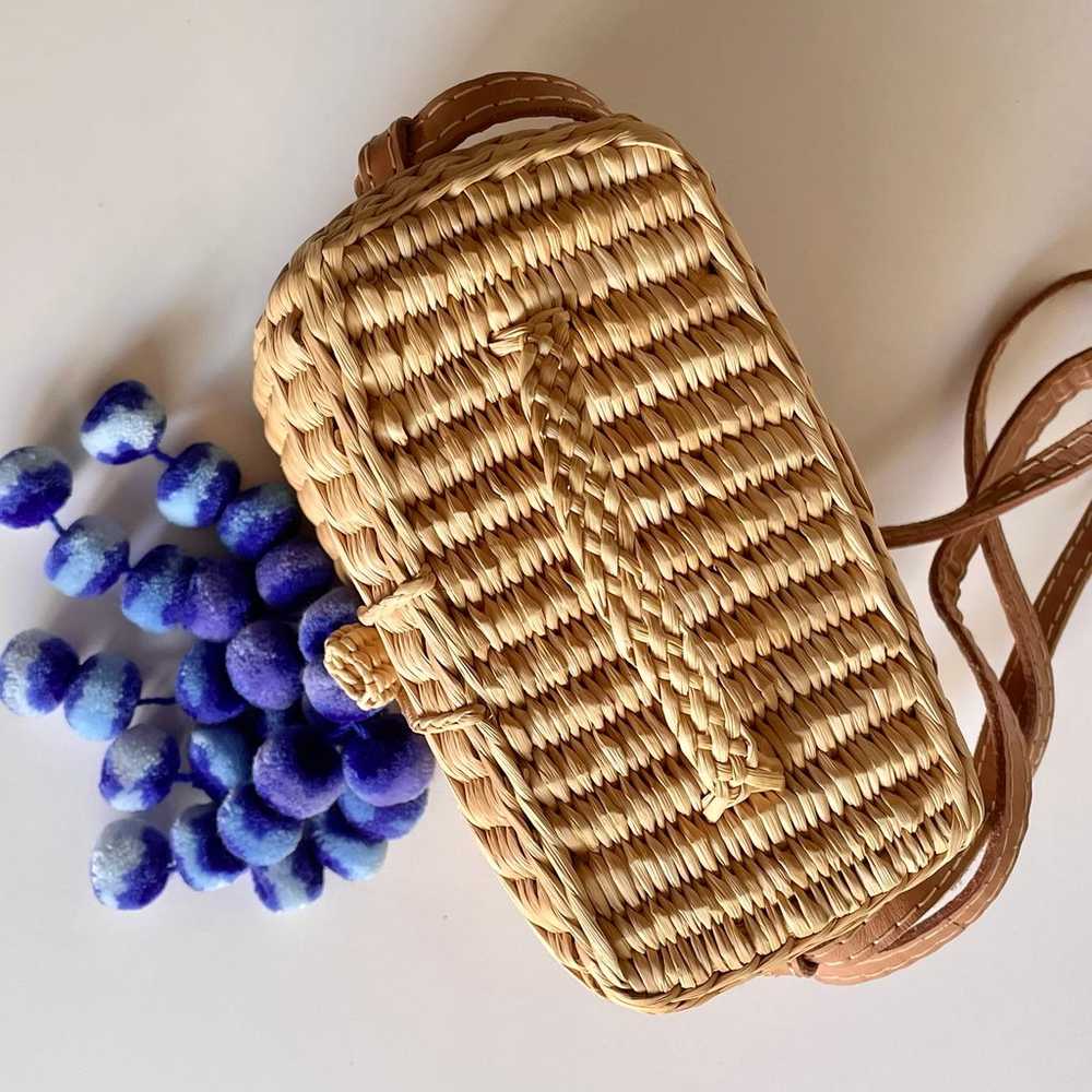 Nannacay Roge Blue Pom Straw Basket Bag - image 7