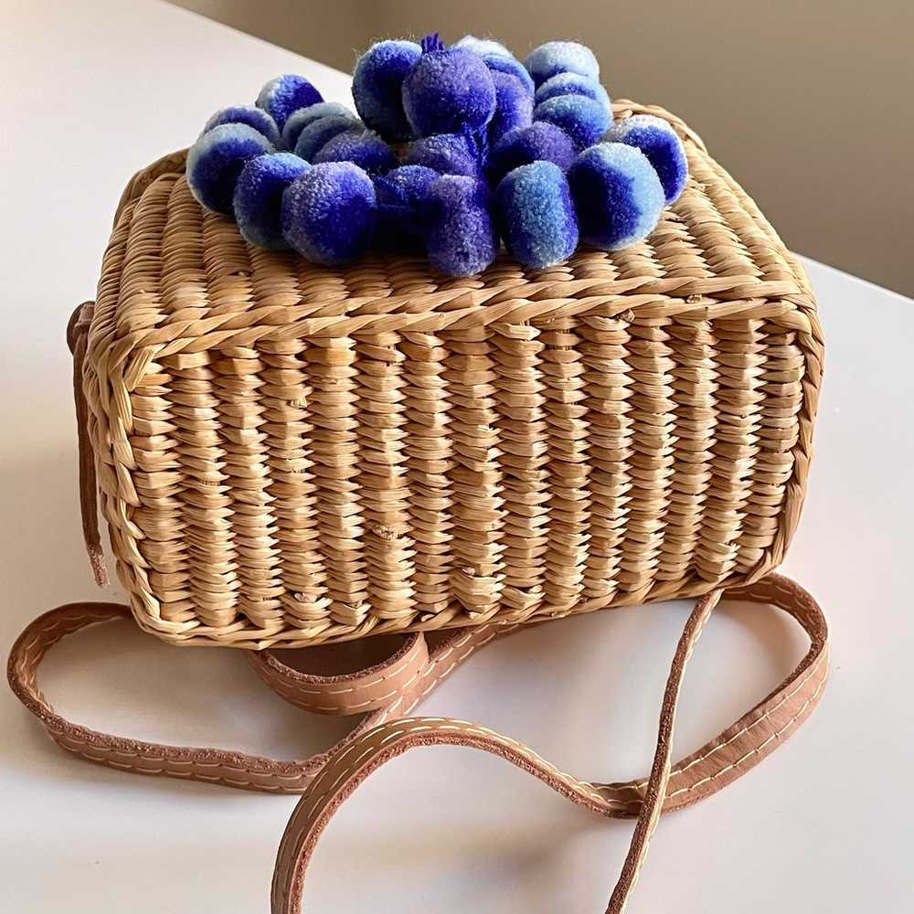 Nannacay Roge Blue Pom Straw Basket Bag - image 9