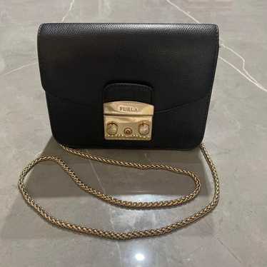 FURLA Black Leather Shoulder Bag