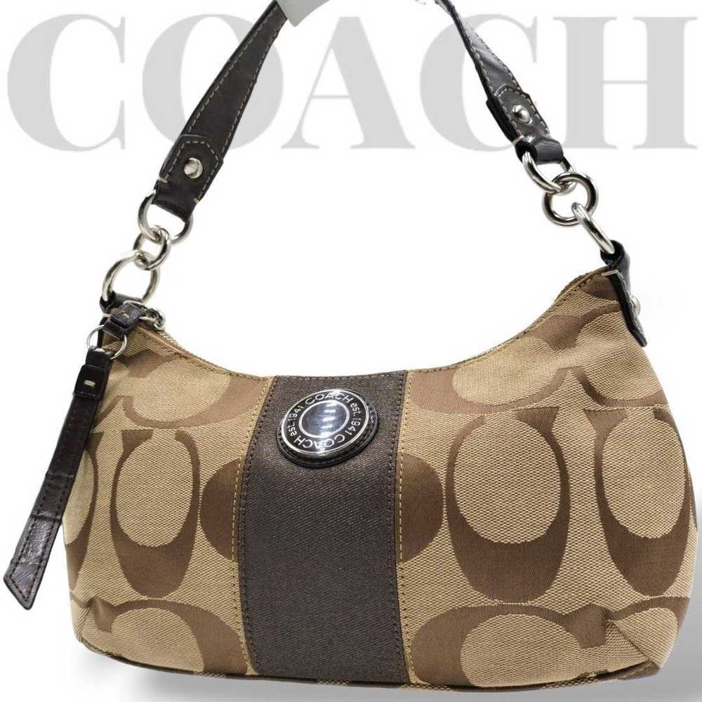 Good condition Coach shoulder bag, signature canv… - image 1