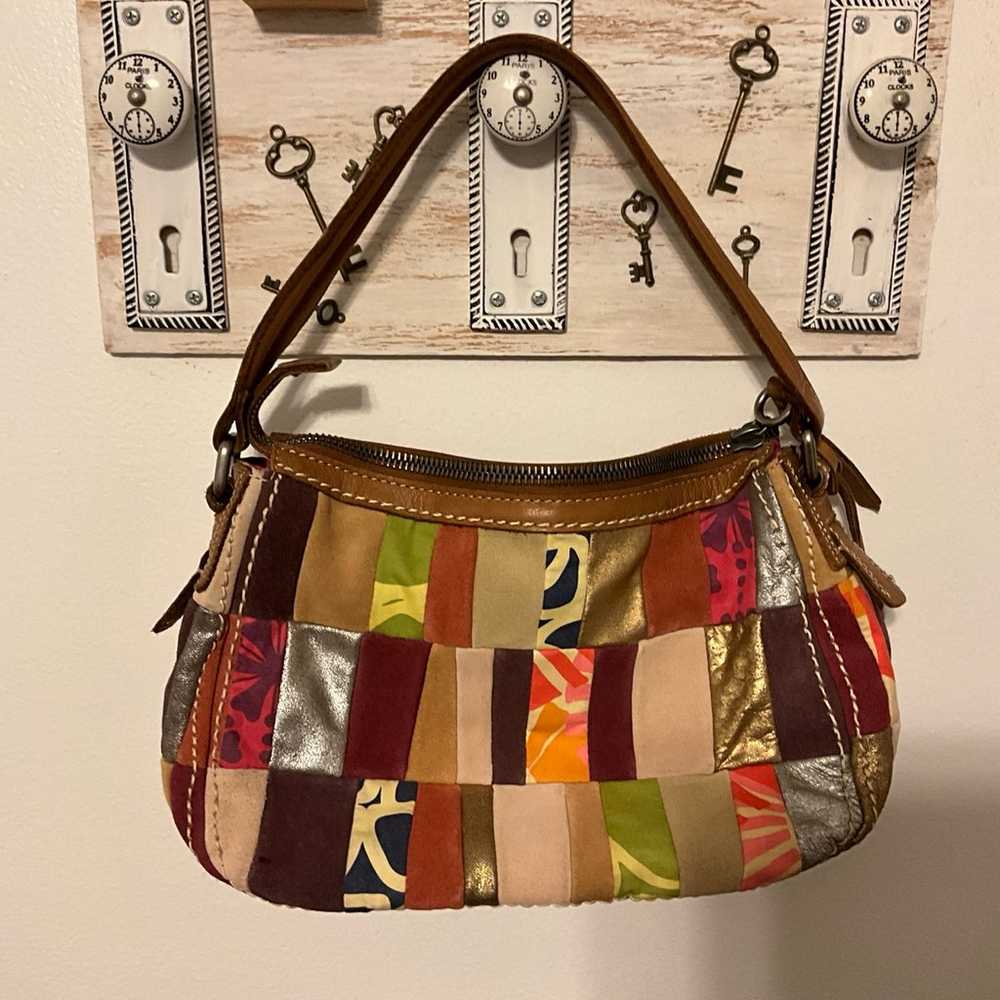 Fossil Patchwork Hobo Shoulder Handbag Purse - image 2