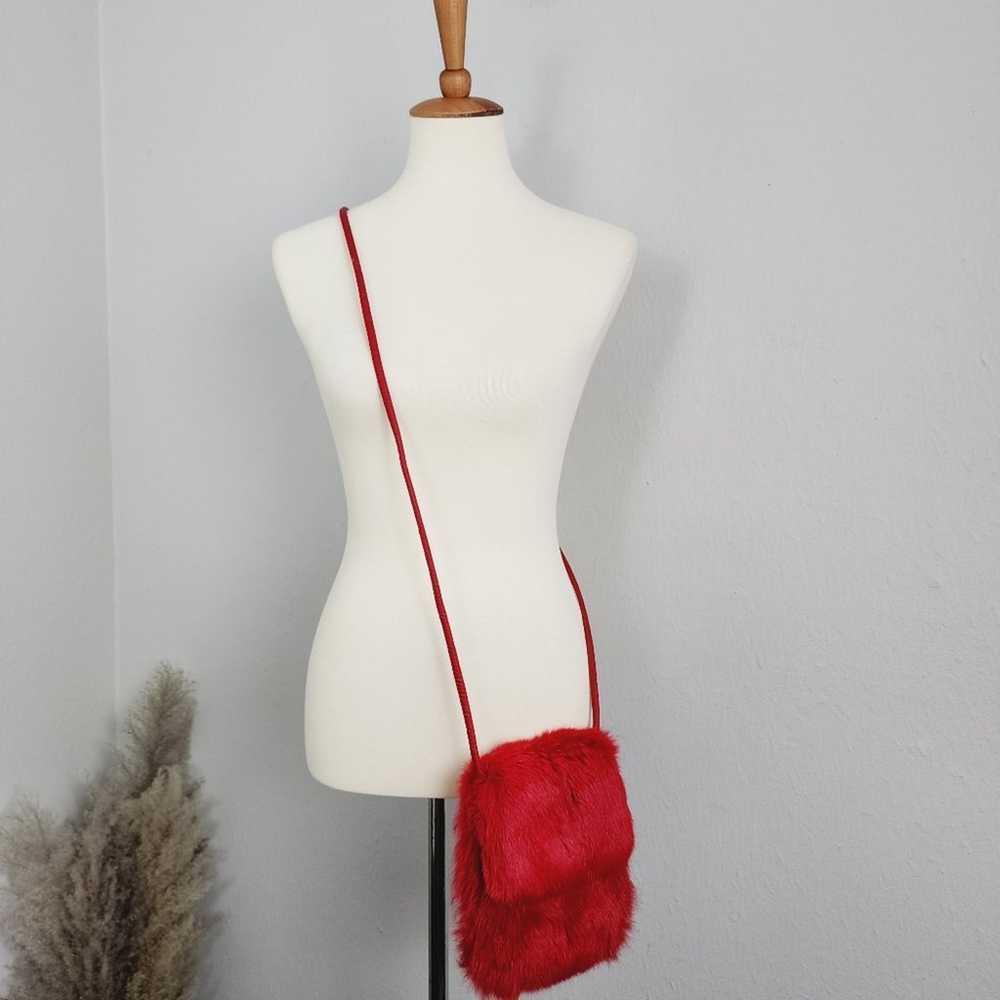 Wilsons Leather Red Genuine Rabbit Hair Crossbody… - image 2