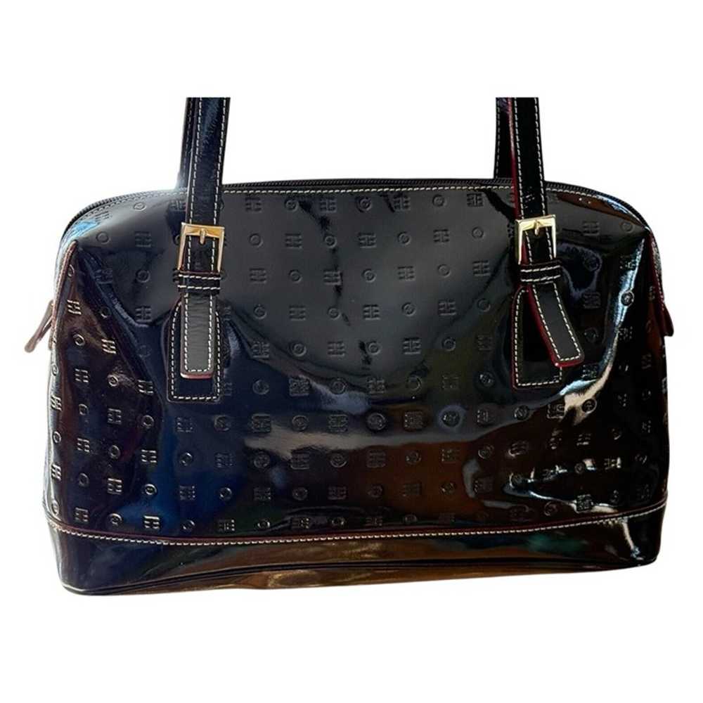 Arcadia Black Patent Leather Double Handle Satche… - image 3