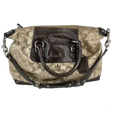 Coach Ashley good Khaki Signature Pleated Sateen & Mahogany Leather Satchel