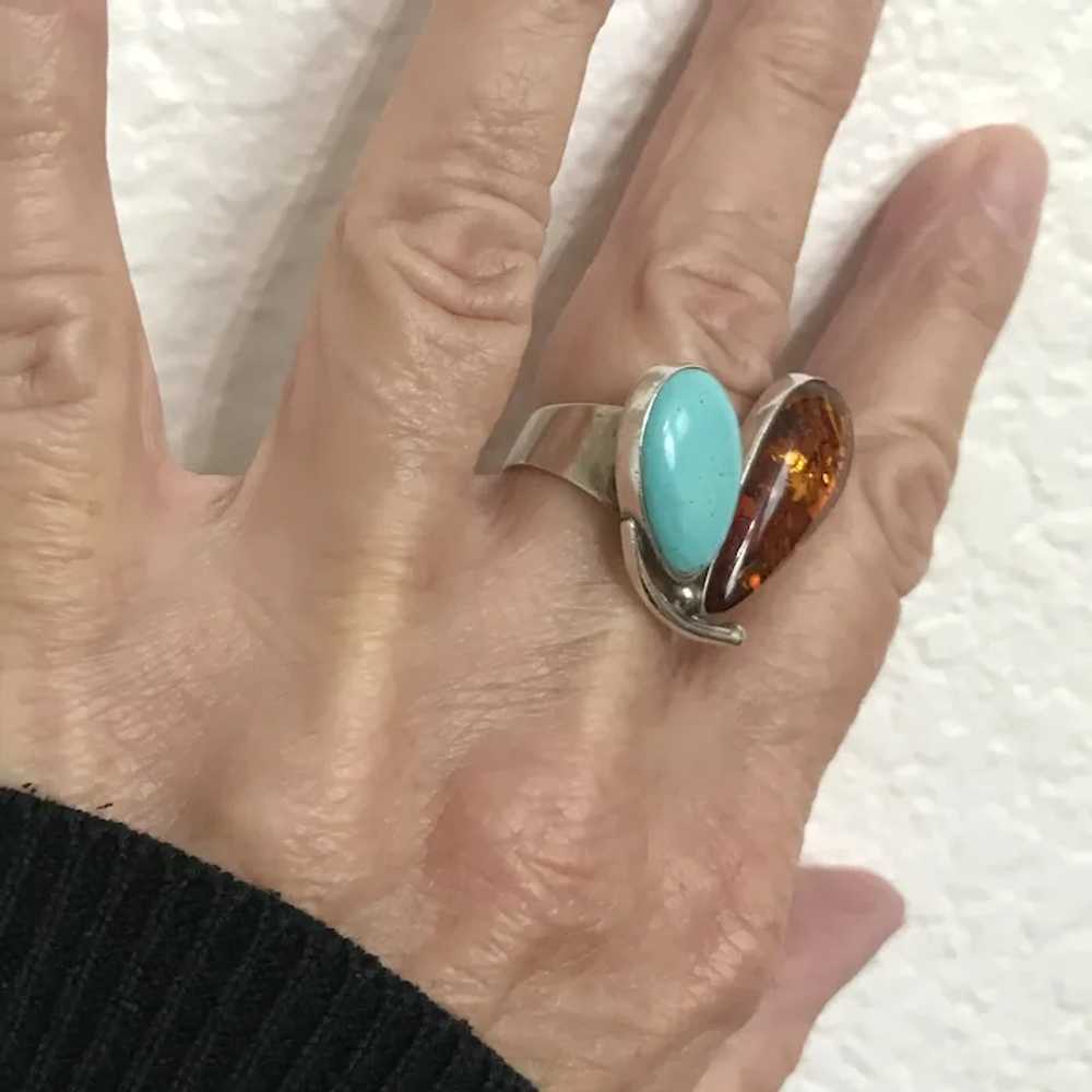 POLAND Sterling Silver Baltic Amber and Turquoise… - image 4