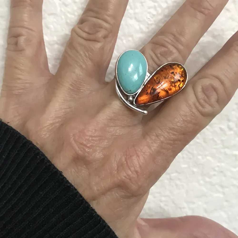 POLAND Sterling Silver Baltic Amber and Turquoise… - image 5