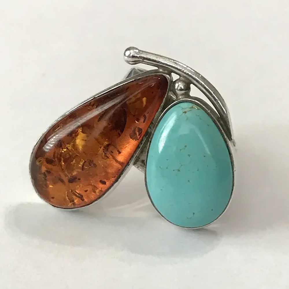 POLAND Sterling Silver Baltic Amber and Turquoise… - image 6