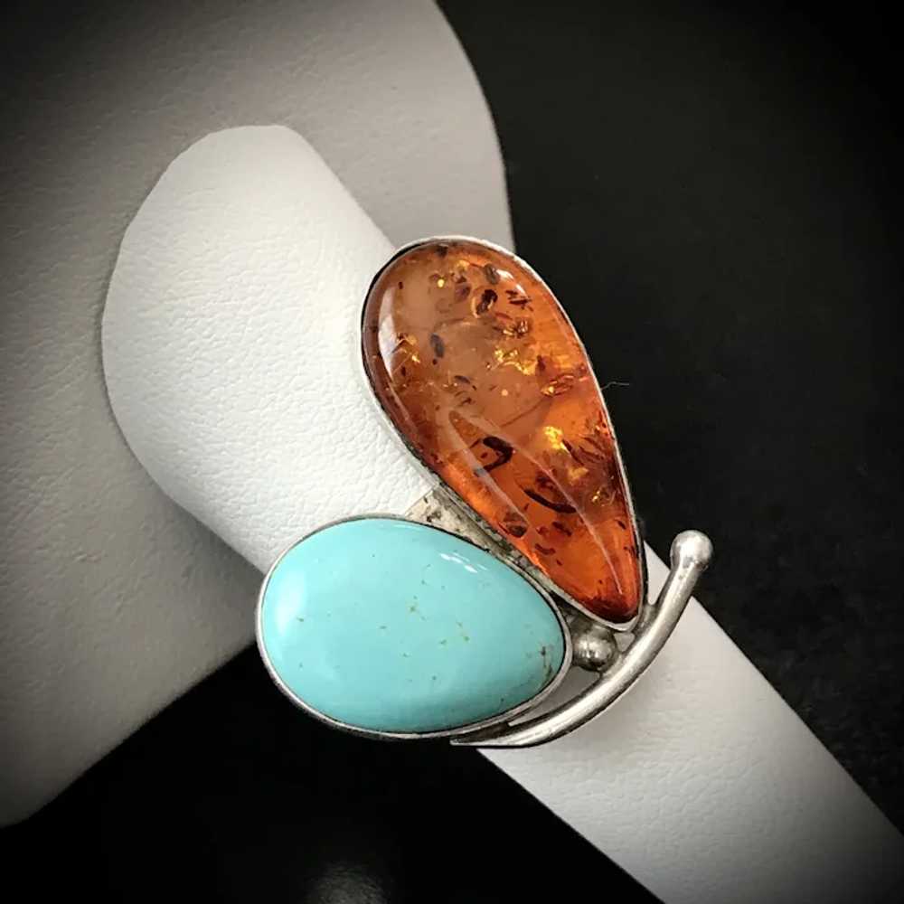 POLAND Sterling Silver Baltic Amber and Turquoise… - image 7