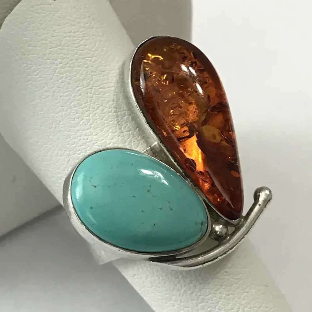 POLAND Sterling Silver Baltic Amber and Turquoise… - image 8