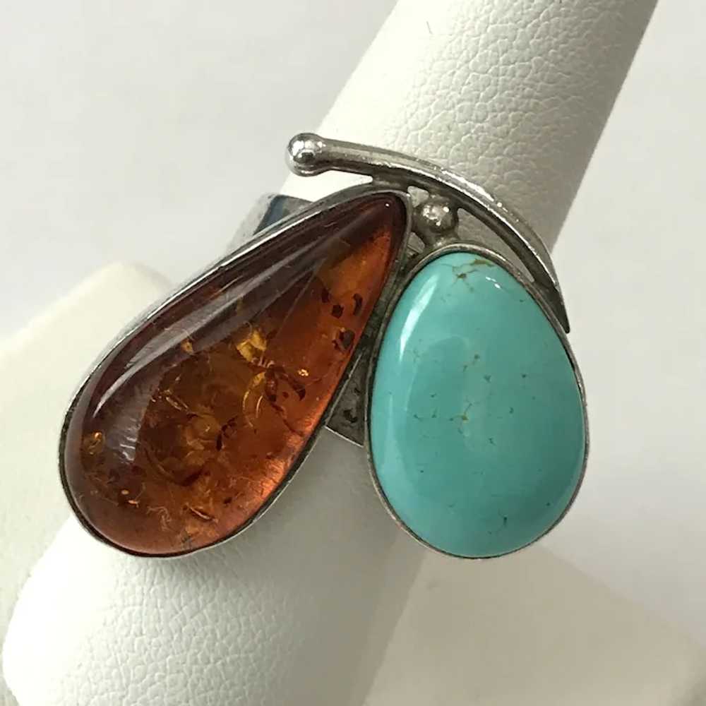 POLAND Sterling Silver Baltic Amber and Turquoise… - image 9