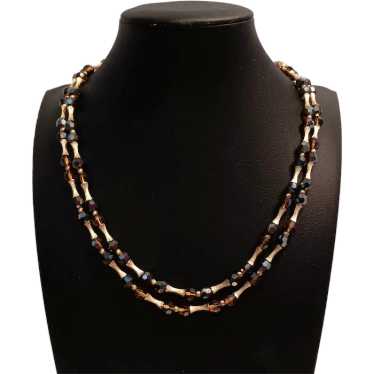 Crown Trifari Necklace 2-strand Smokey Rhinestone… - image 1