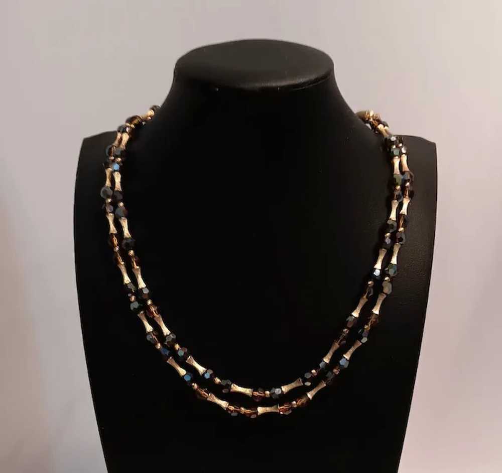 Crown Trifari Necklace 2-strand Smokey Rhinestone… - image 5