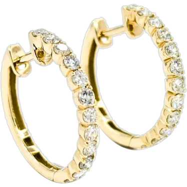 Simple Diamond Hoop Earrings in 14k Yellow Gold