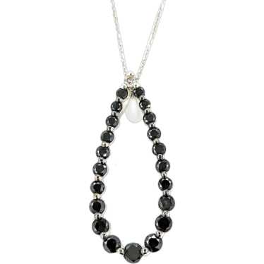 Black Diamond Drop Pendant in 14k White Gold - image 1