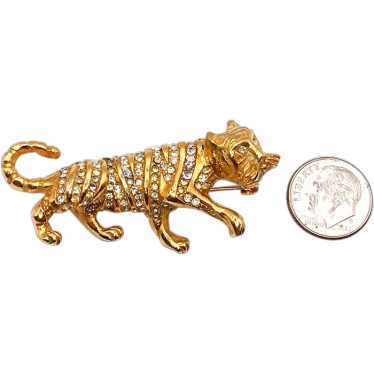 Vintage Hattie Carnegie Tiger Brooch Gold Tone Wit