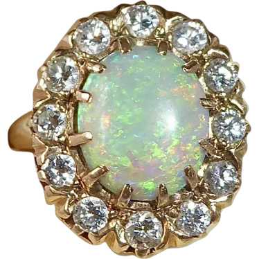 14k Yellow Gold Diamond & Opal Ring