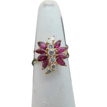 Marquise RUBY & DIAMOND Spray 14k Yellow Gold Coc… - image 1