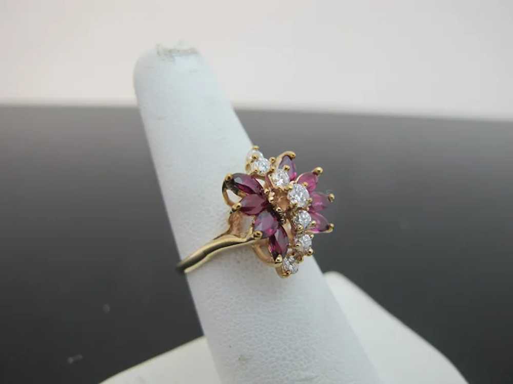 Marquise RUBY & DIAMOND Spray 14k Yellow Gold Coc… - image 2