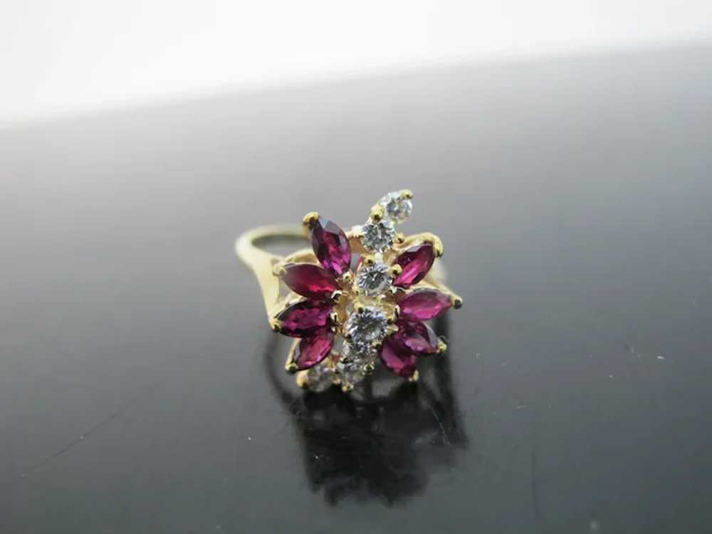 Marquise RUBY & DIAMOND Spray 14k Yellow Gold Coc… - image 4