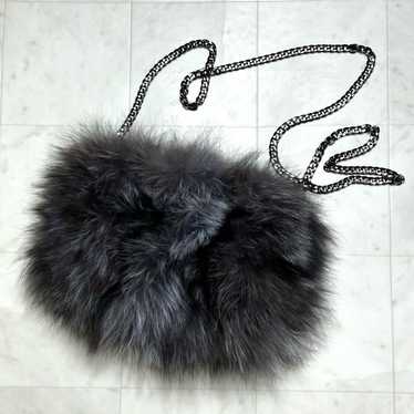 Real fur fox fur shoulder bag muff clutch with ch… - image 1