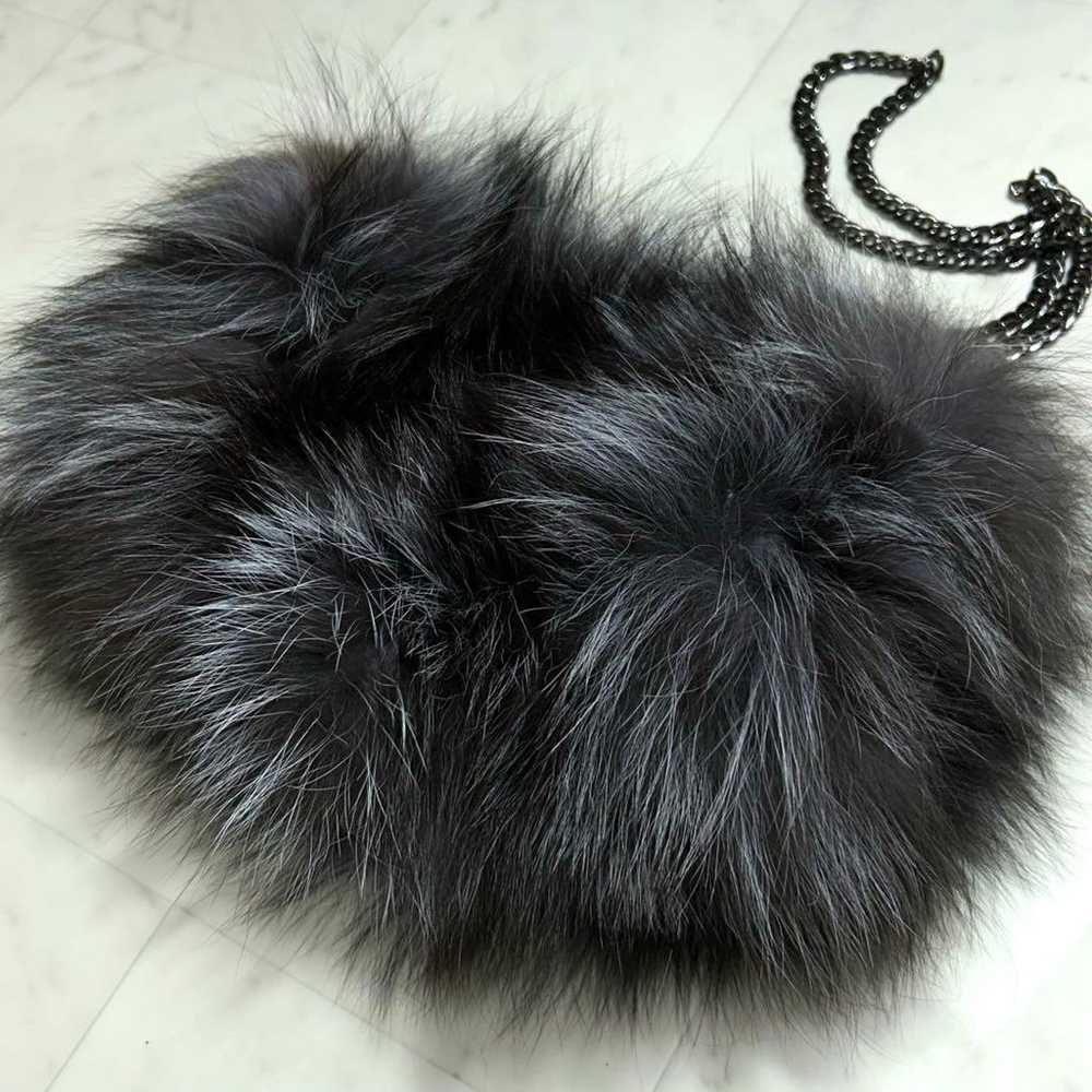 Real fur fox fur shoulder bag muff clutch with ch… - image 2