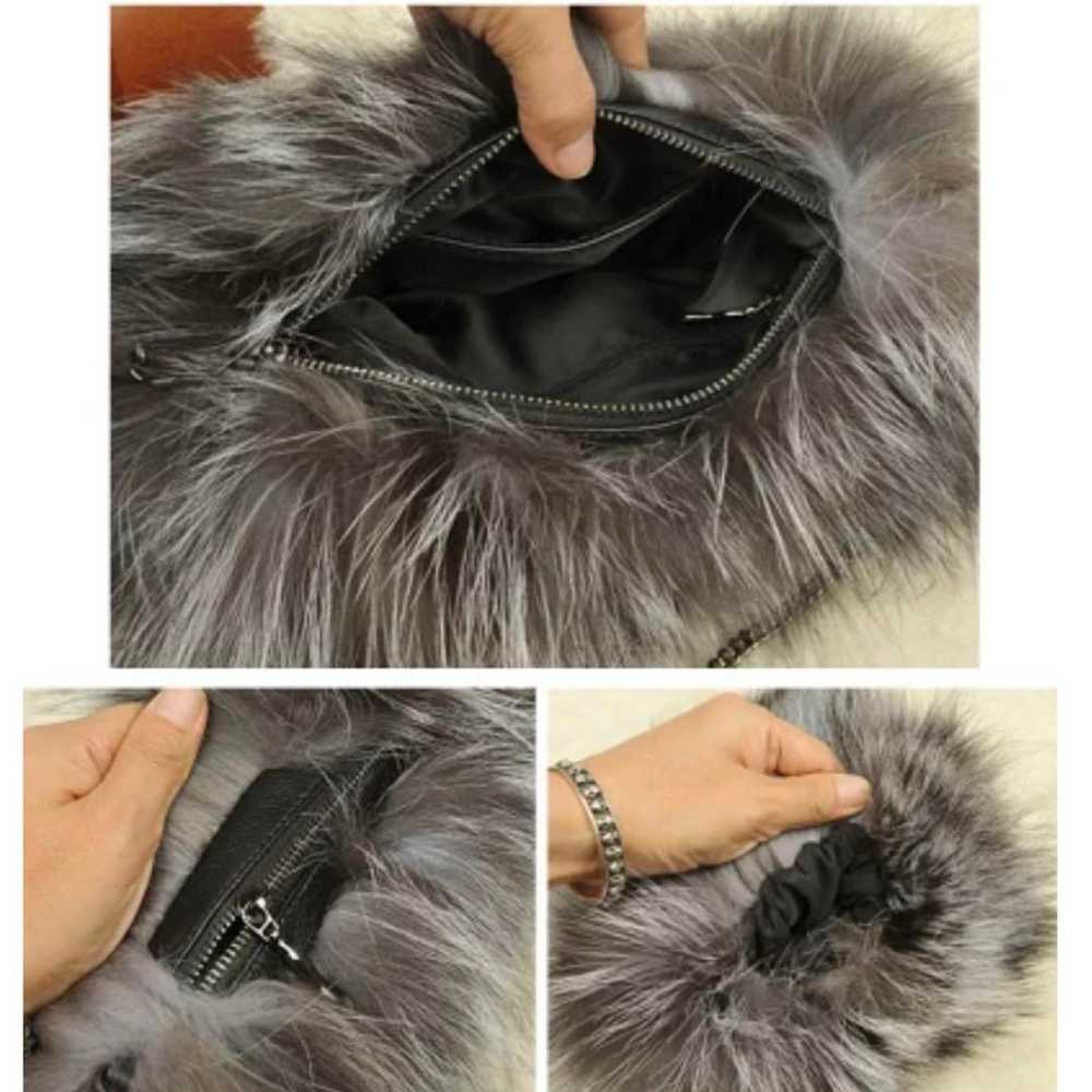 Real fur fox fur shoulder bag muff clutch with ch… - image 5