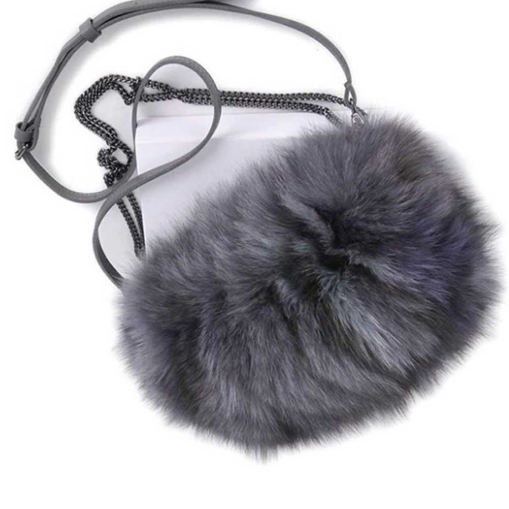 Real fur fox fur shoulder bag muff clutch with ch… - image 6