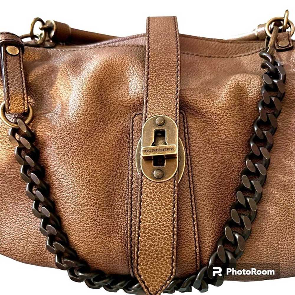 Burberry Vintage Brown Leather Boho  Shoulder Bag… - image 2