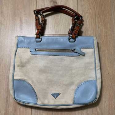 Authentic PRADA Canvas Blue/ Cream Tote - image 1