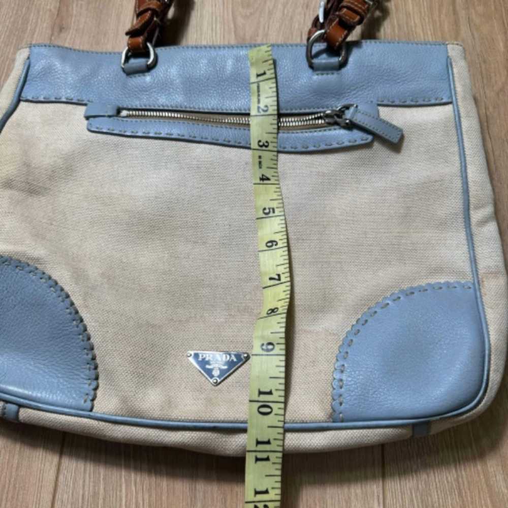 Authentic PRADA Canvas Blue/ Cream Tote - image 2