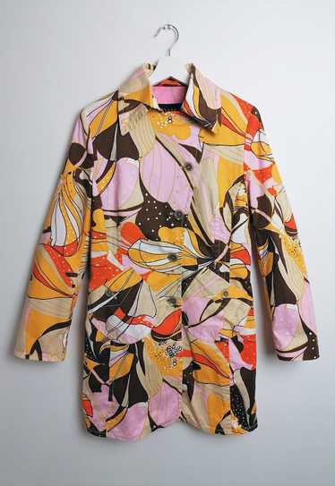 90's DAMO Orange Label Trench Coat 60's Print Flor