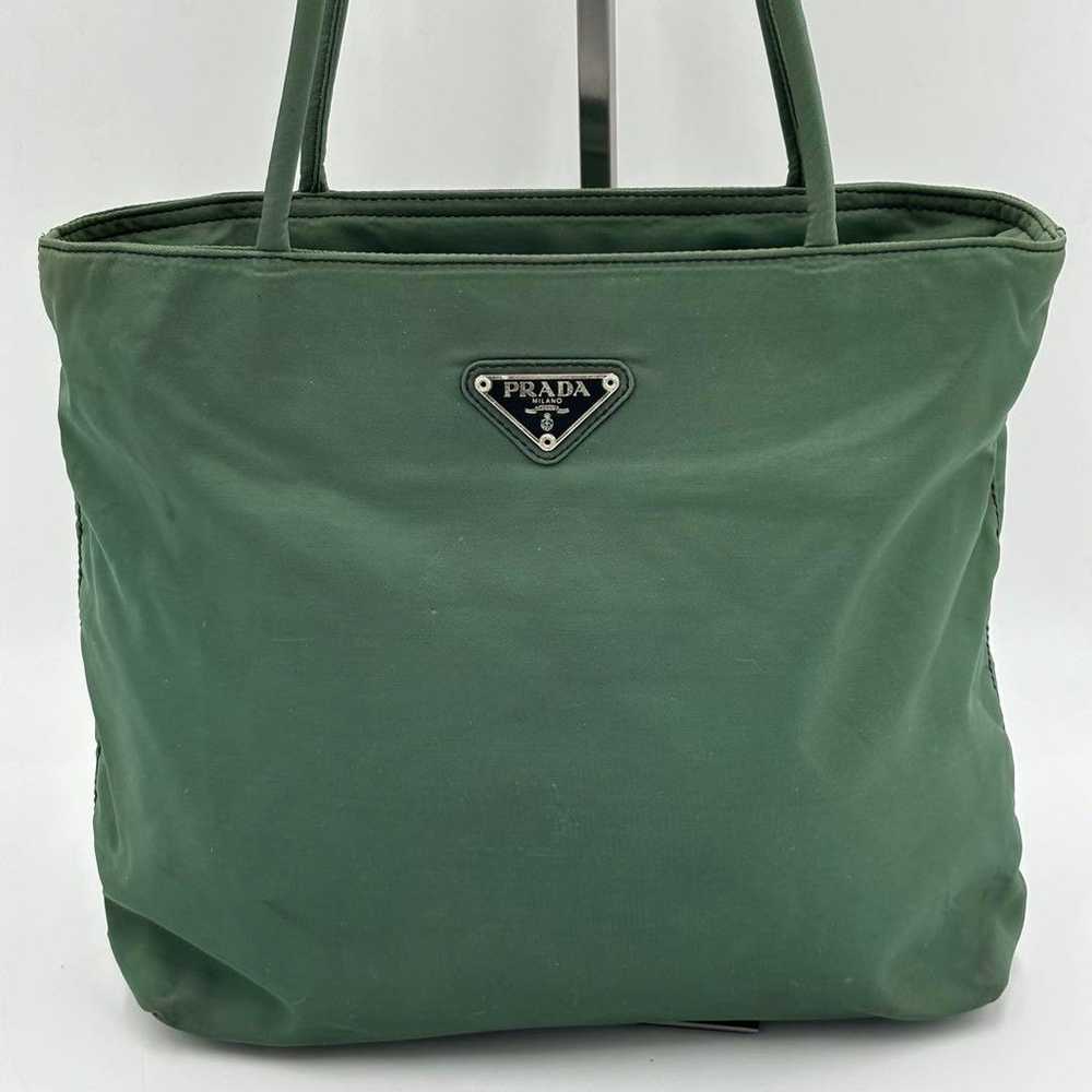 PRADA Tesuto Nylon Tote Bag Hand Bag Green - image 2