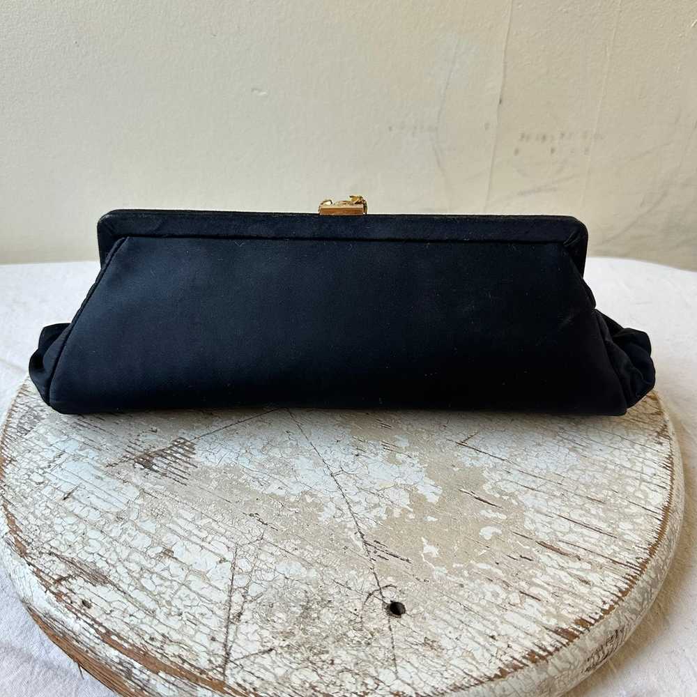 Vintage Ingber Purse Clutch Satin Black Rhineston… - image 2