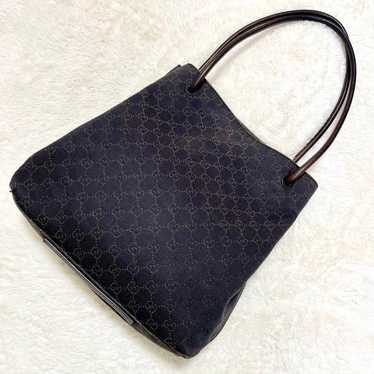 GUCCI GG Jacquard Canvas Leather Tote Shoulder Bag